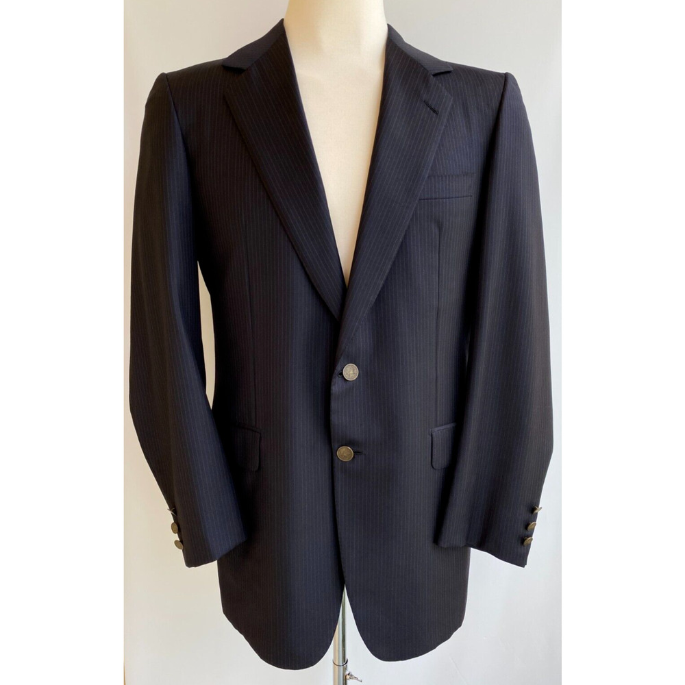 Brioni Barney's NY Sport Coat Blazer Charcoal Pinstripe Wool Metal Button sz 40L